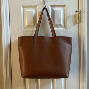 Cuyana Structured Leather Tote - caramel exterior / blush interior